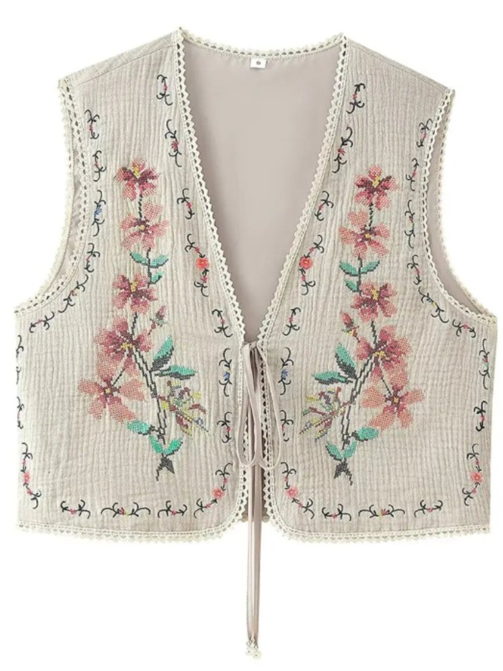 Sandstone Bloom Boho Floral Embroidered Vest